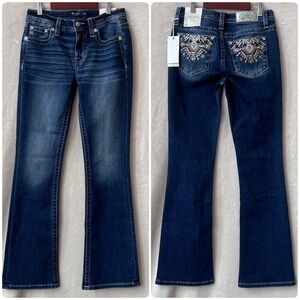 NEW Size 28 Miss Me Women's Aztec Stitch Embroidered Mid-Rise Dark Bootcut Jeans